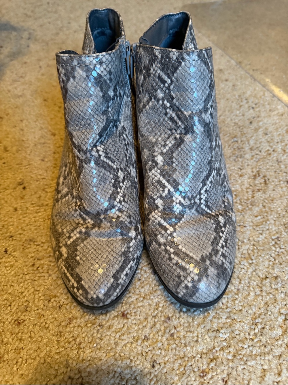 Womens Snake-Print Ankle Boots in Gray